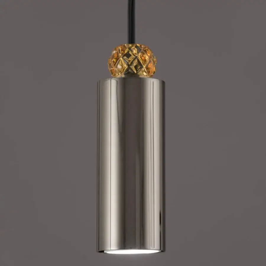Elegant Italamp Dotto suspension lamp with interconnected amber crystal detail and iron grey metal structure