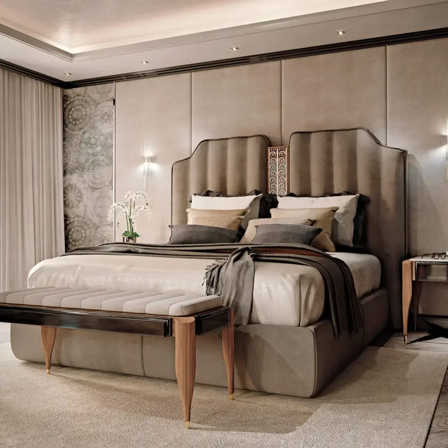 Superior BelMondo Lexington Avenue nightstand in medium wood with glossy legs and matte drawer fronts crafted in Italy