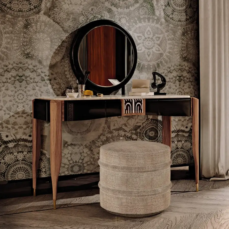 Distinguished BelMondo by Bellotti Ezio Lexington Avenue vanity with a glossy black finish and marble-like top, crafted in Italy