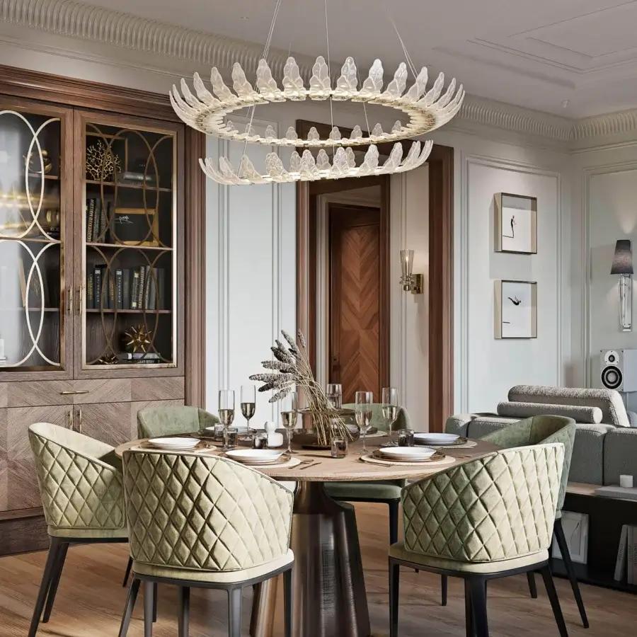 Superior Italamp Airone suspension lamp with concentric rings adorned in clear glass and glossy metal frame