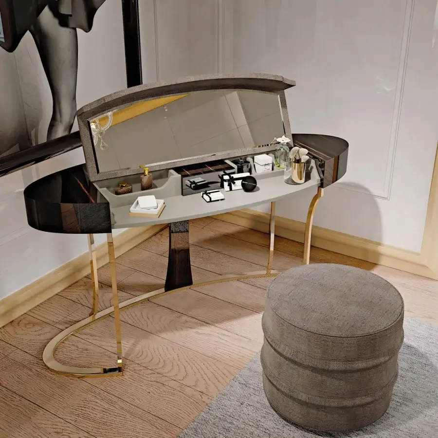 Distinguished BelMondo by Bellotti Ezio Lexington Avenue ottoman with textured matte gray fabric and stacked tiers design