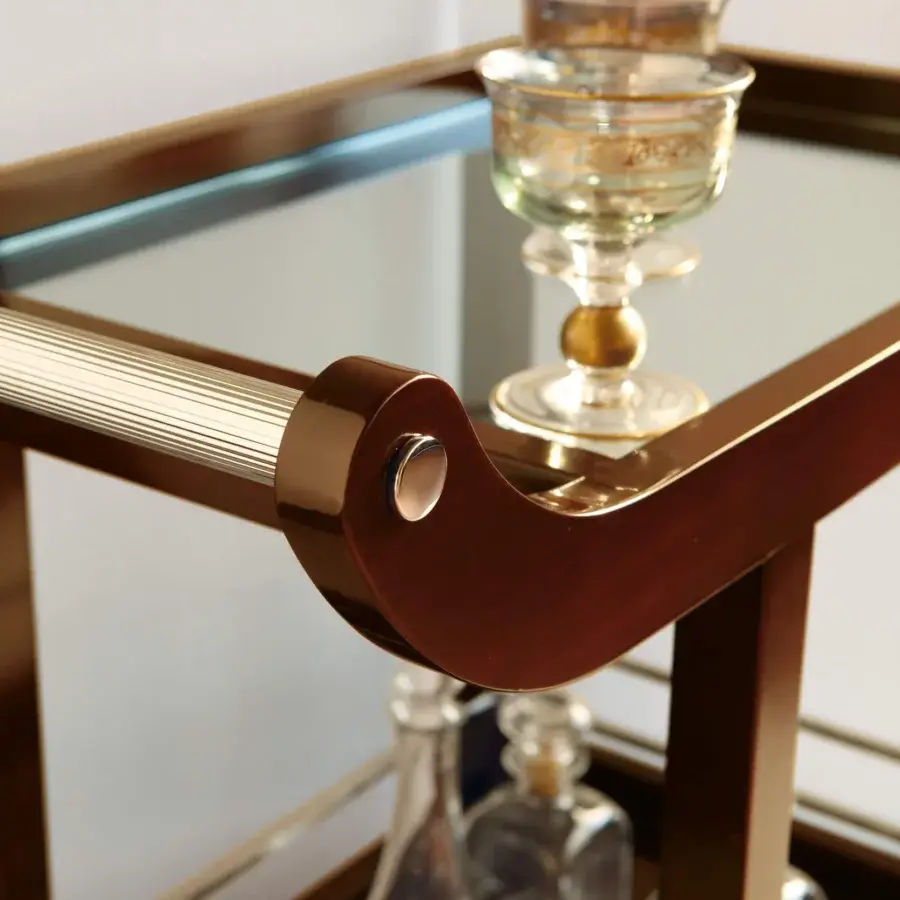 Distinguished BelMondo by Bellotti Ezio Lexington Avenue trolley with glossy brown wood, sleek glass top and brushed metal hardware