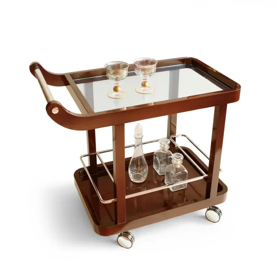 Distinguished BelMondo by Bellotti Ezio Lexington Avenue trolley with dark brown glossy wood and clear glass shelves