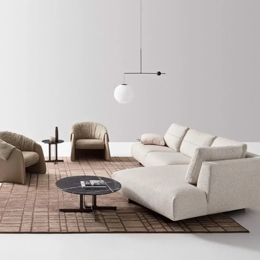 Refined Ditre Italia Atlantis sectional upholstered in light beige textured textile with soft edges and variable depth elements