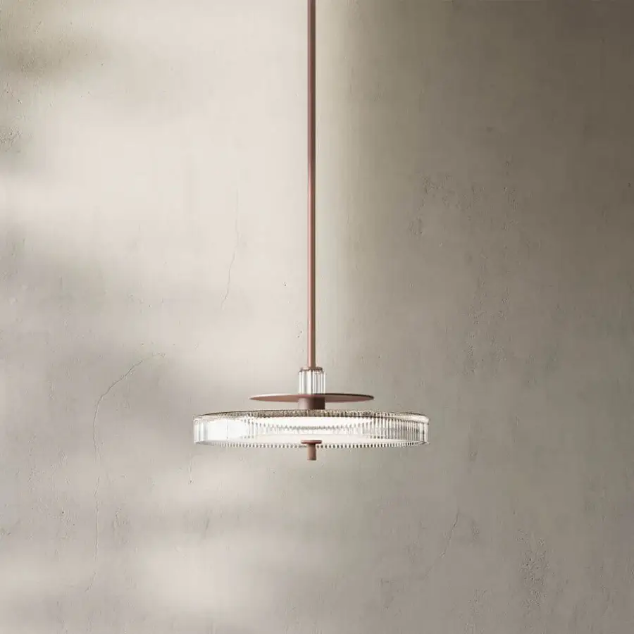 Distinguished Italamp Gilda suspension lamp with hand-carved transparent glass and satin methacrylate in a matte champagne finish