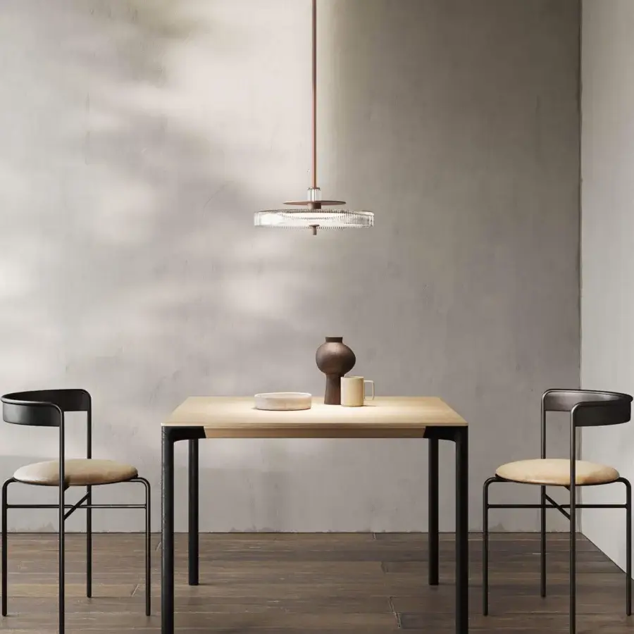 Exceptional Italamp Gilda suspension lamp with hand-carved transparent glass and satin methacrylate diffuser in corten finish