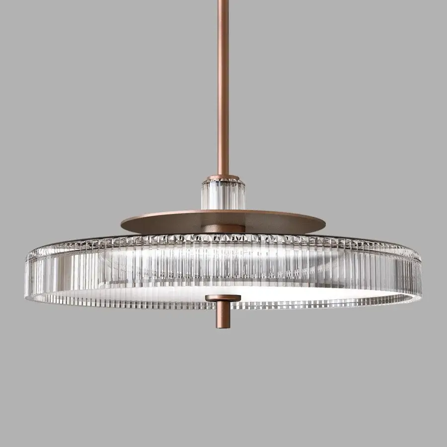 Distinguished Italamp Gilda suspension lamp crafted in hand-carved transparent glass with a matte corten metal structure and details