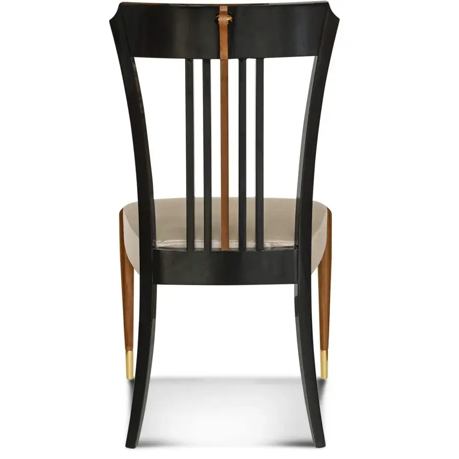 Distinguished BelMondo Lexington Avenue chair with light beige upholstery, glossy wood frame and lighter wood legs with metallic accents