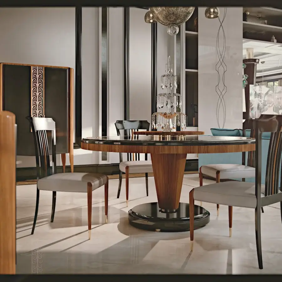 Distinctive BelMondo Lexington Avenue chair with light gray textile upholstery and dark wood frame crafted with gold-colored metal accents
