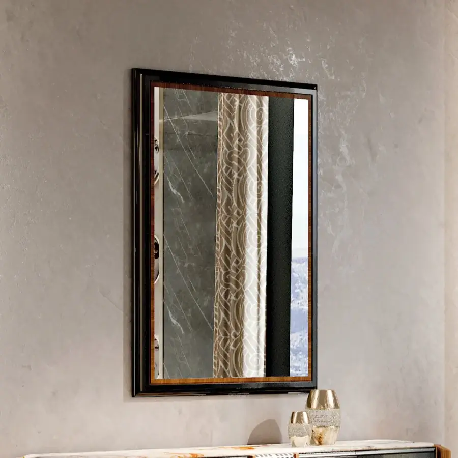 Distinguished BelMondo Lexington Avenue mirror with dual frames in medium wood and black, crafted in Italy