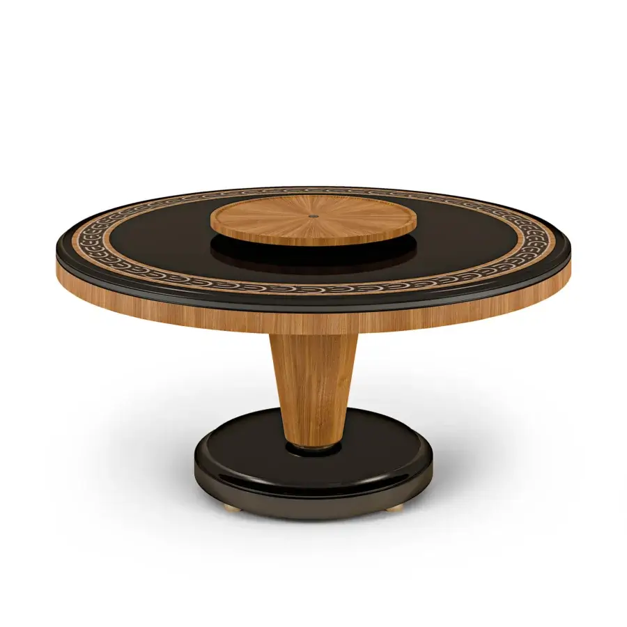 Distinguished BelMondo by Bellotti Ezio Lexington Avenue table with dark glossy tabletop and conical wood pedestal built in Italy