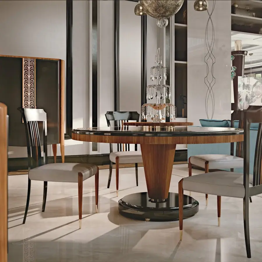 Exceptional BelMondo by Bellotti Ezio Lexington Avenue table with conical dark wood base and glossy finish