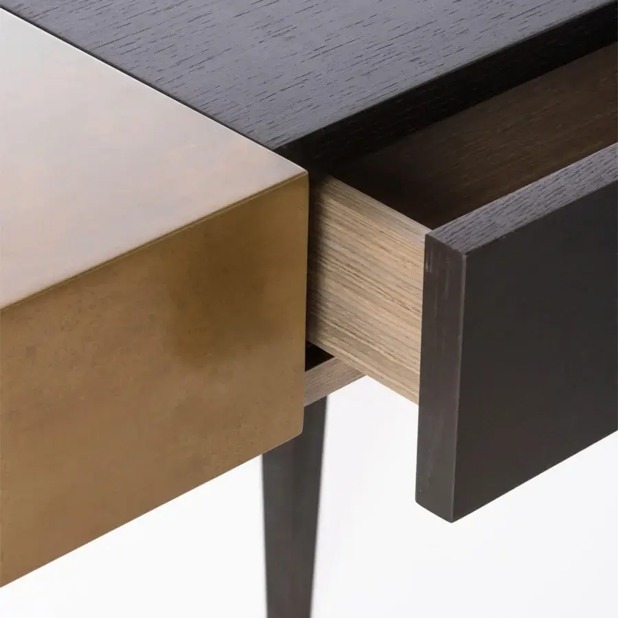 Distinguished BelMondo by Bellotti Ezio Frine vanity with dark brown matte wood and metallic golden drawer front