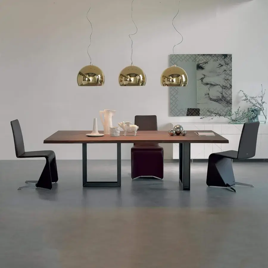 Elegant Cattelan Italia Sigma table with Canaletto walnut top and transparent varnished metal base