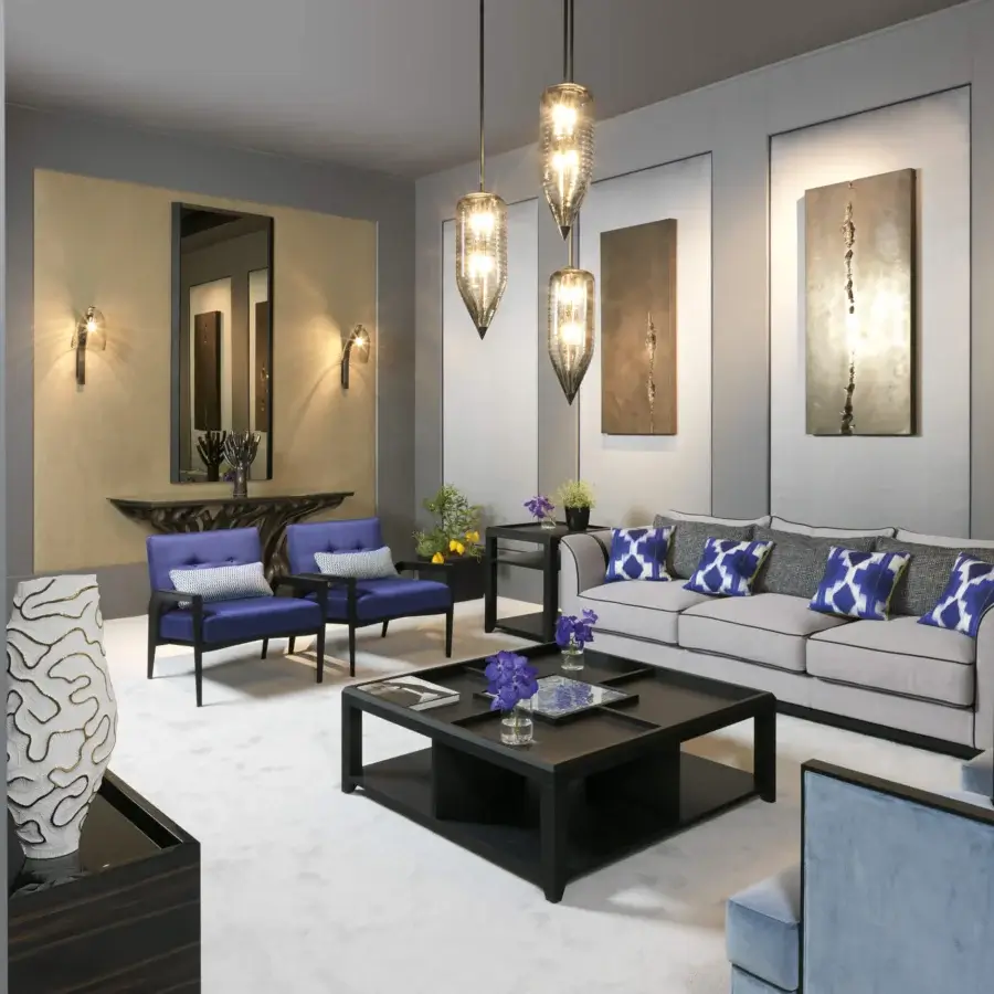 Elegant BelMondo by Bellotti Ezio Teseo lounge chair with light blue textile upholstery and dark-toned wooden frame