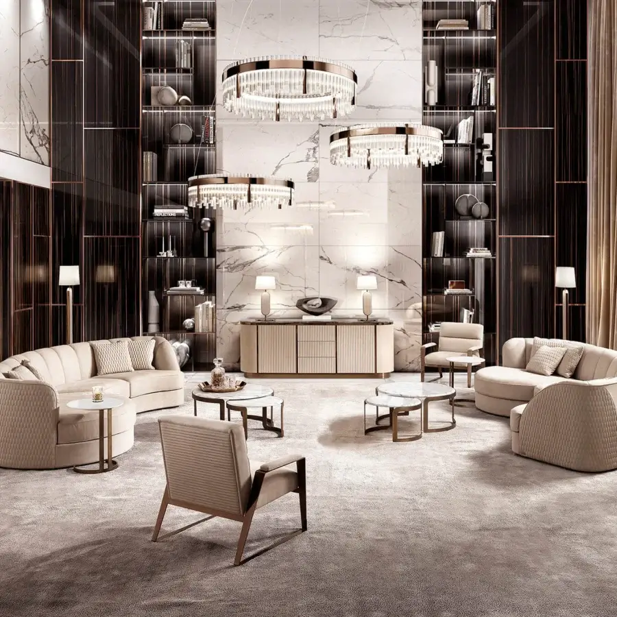 Elegant DV Home Collection Elite suspension lamp with transparent cannetè glass cylinders and glossy metallic gold or bronze finish