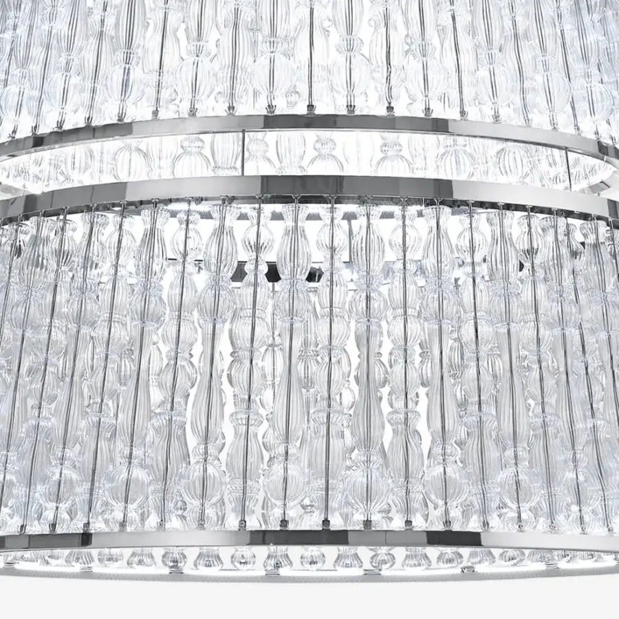 Lavish Italamp Crowns suspension lamp with chrome metal structure and cascading transparent blown glass elements