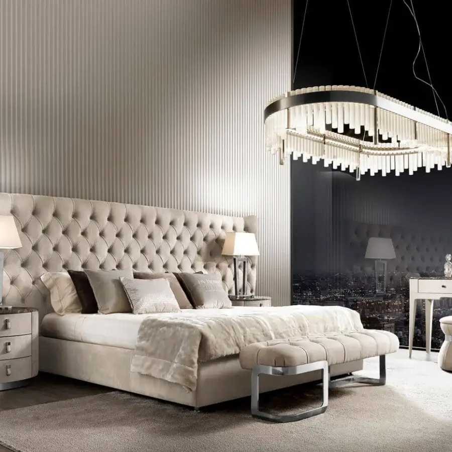 Elegant DV Home Collection Vogue nightstand with light beige leather and stainless steel base, finished in matte