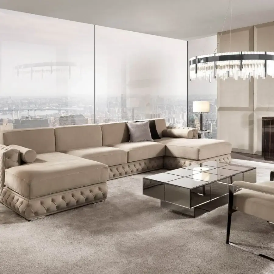Elegant DV Home Collection Envy drawers coffee table with smoke-colored mirrored glass and shining stainless steel base