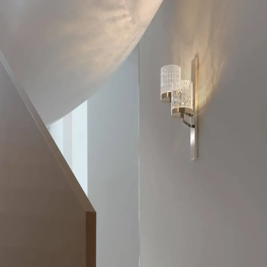 Exclusive Italamp Quarzo wall lamp crafted in light gold and chrome metal with hand-cut transparent crystal diffusers