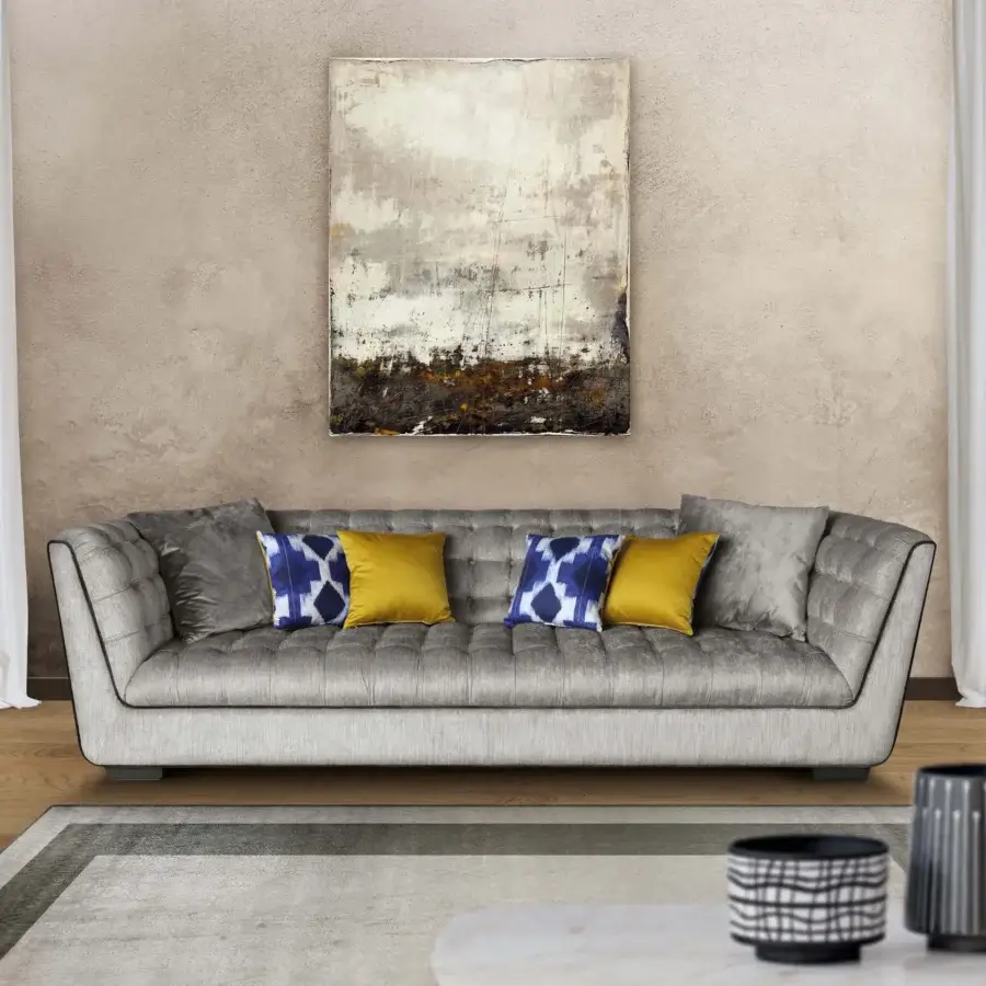 Captivating BelMondo by Bellotti Ezio Egeo sofa with light gray textile upholstery and capitonnè detailing