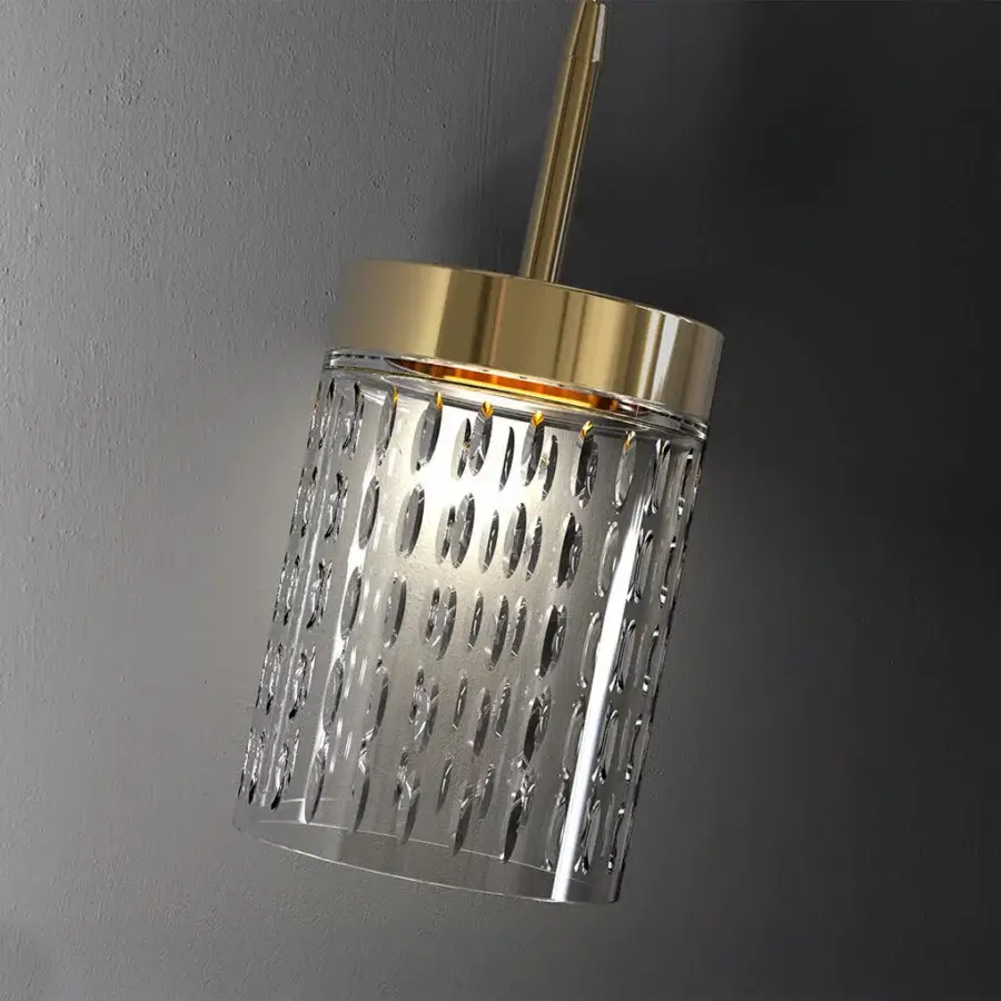 Lavish Italamp Quarzo suspension lamp with light gold finished metal and hand-cut transparent crystal diffusers