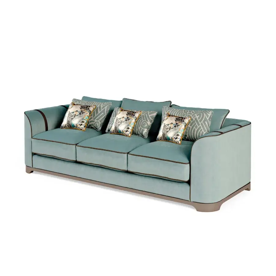 Distinguished BelMondo by Bellotti Ezio Palais Royal sofa with light blue textile and darker trim exhibiting geometric form