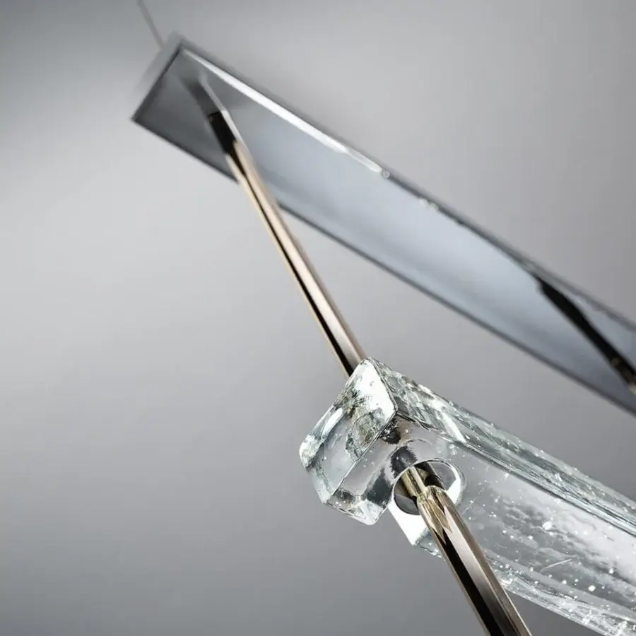 Distinguished Italamp Piola suspension lamp with cast glass bars and internal micro-bubbles in a chrome metal structure