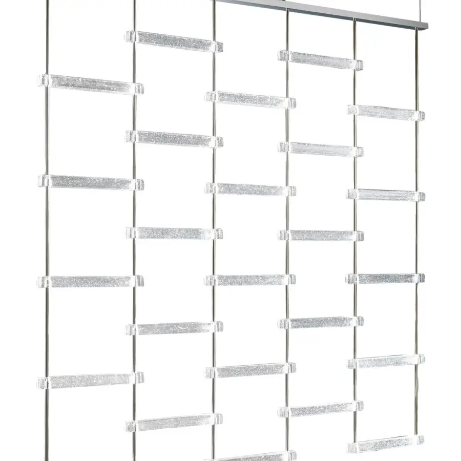 Elegant Italamp Piola suspension lamp with refined cast glass bars and a chrome metal structure