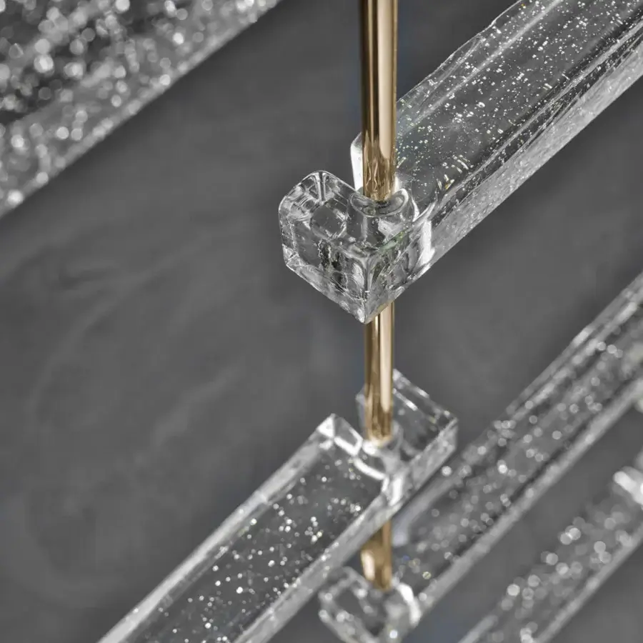 Refined Italamp Piola ceiling lamp with clear cast glass bars and light gold metal structure
