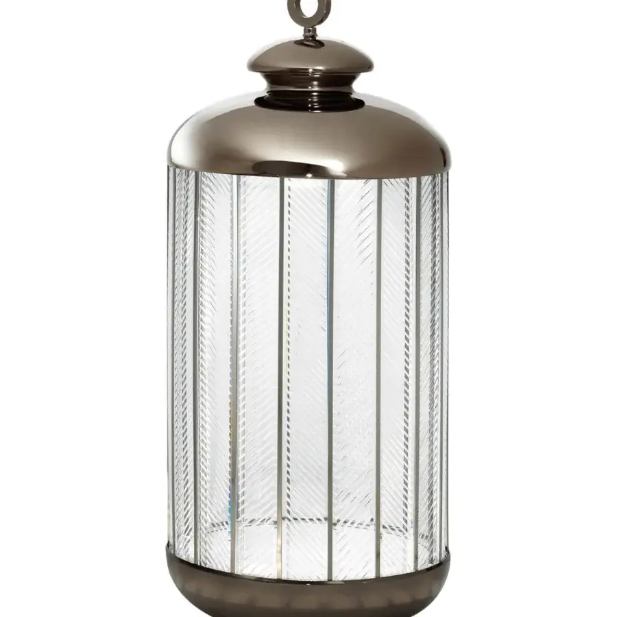 Exceptional Italamp Fata Morgana floor lamp with cylindrical transparent hand-carved glass and dark metal framing