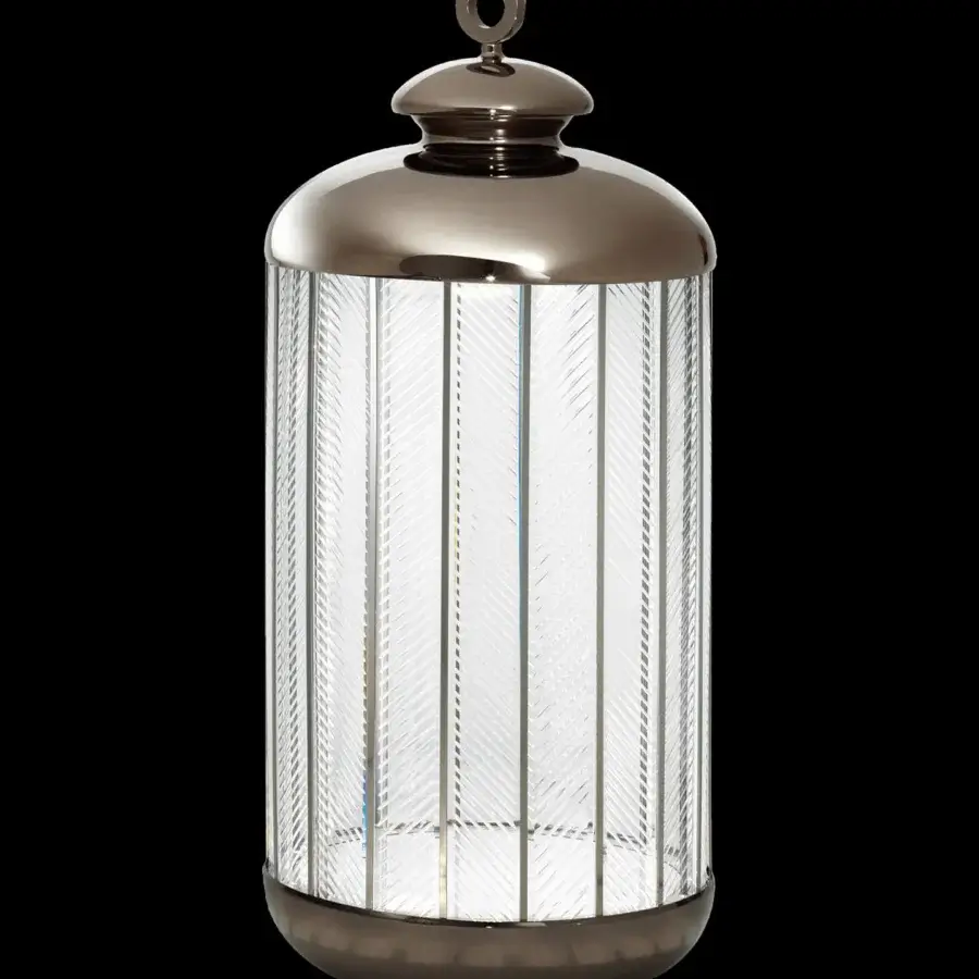 Superior Italamp Fata Morgana floor lamp with cylindrical hand-carved glass and iron grey metal framework