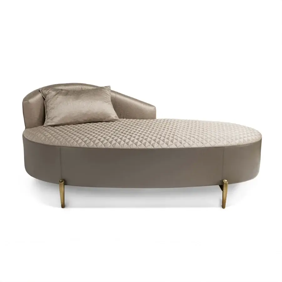 Exceptional BelMondo by Bellotti Ezio Selene chaise lounge with quilted light textile and glossy metal legs