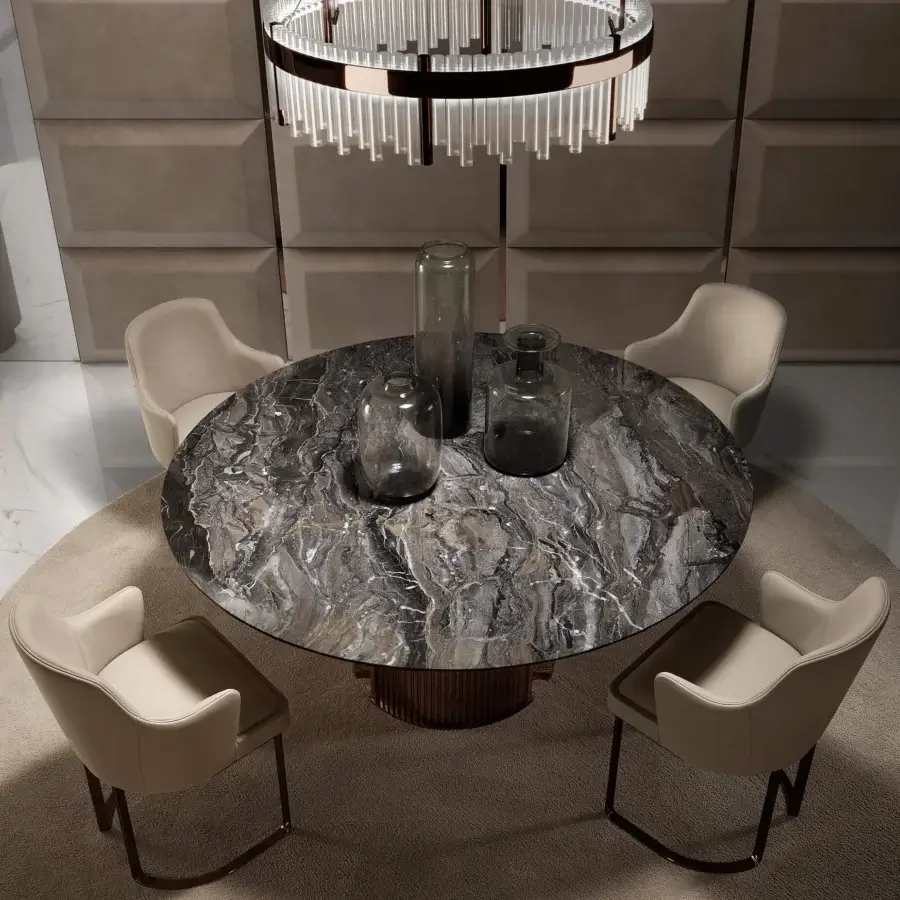 Exceptional DV Home Collection Deco armchair with light beige fabric upholstery and matte steel base