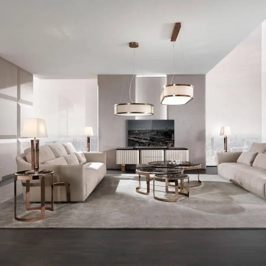 Lavish DV Home Collection Deco sofa crafted in Italy with light beige textile and polished steel structure