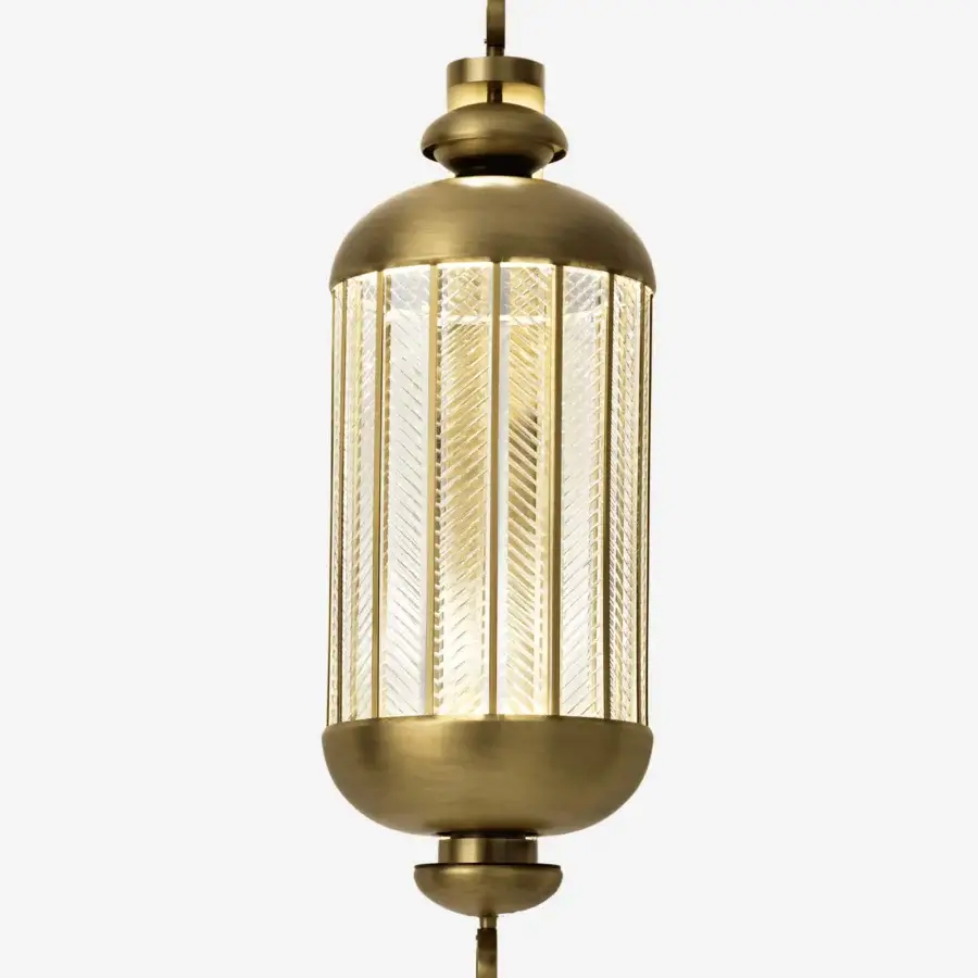 Distinguished Italamp Fata Morgana wall lamp with cylindrical hand-carved glass and antique gold metal framework