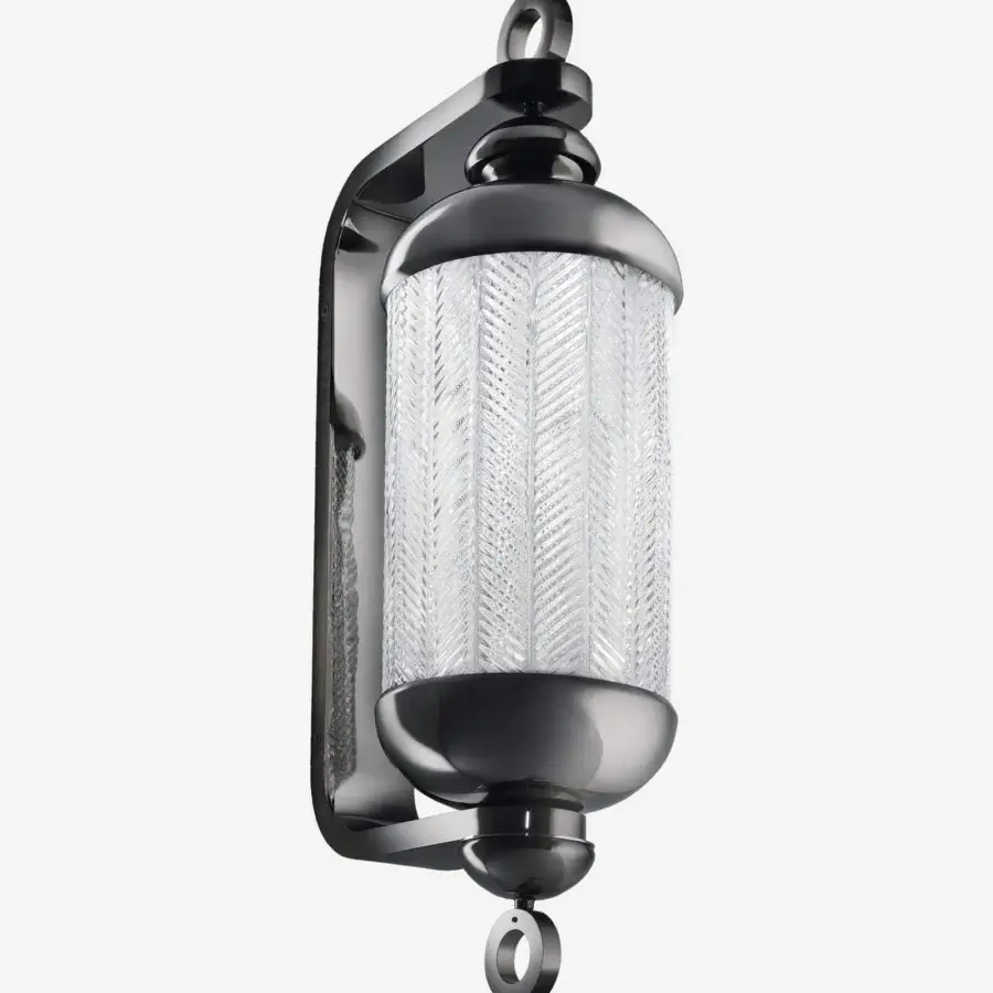 Exceptional Italamp Fata Morgana wall lamp with cylindrical hand-carved glass and iron grey finish