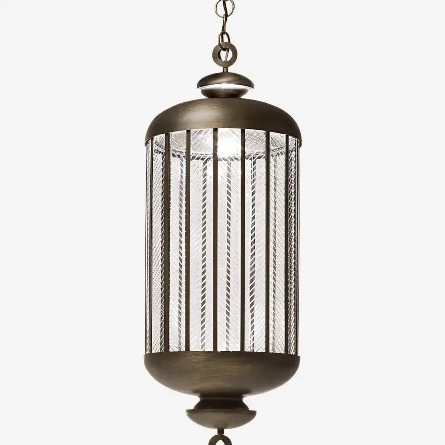 Superior Italamp Fata Morgana suspension lamp with hand-carved glass and antique gold metal finish