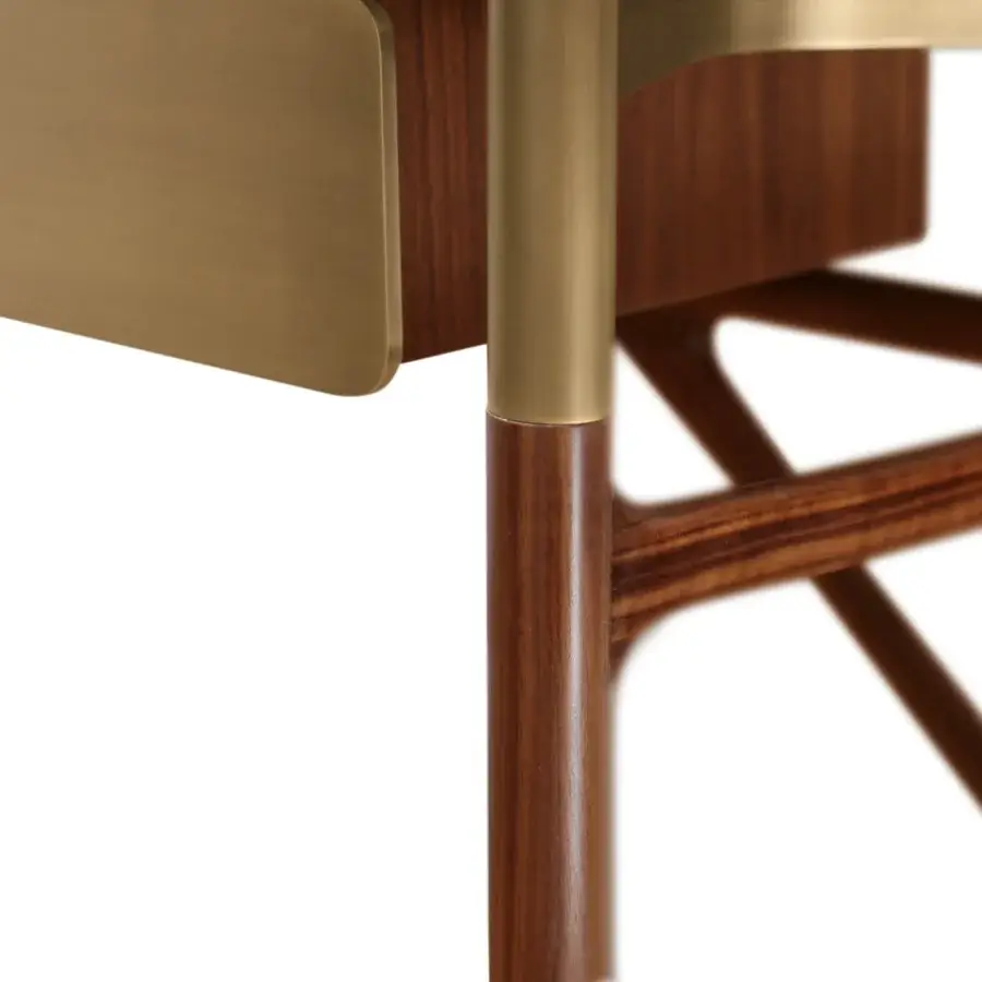 Distinguished BelMondo by Bellotti Ezio Afrodite vanity with rich brown wood and golden-toned metal built with a satin finish
