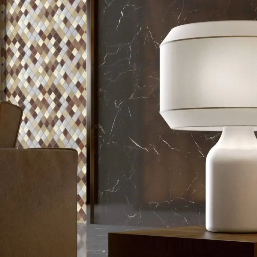 Distinguished Italamp Odette Odile table lamp with a light cream ceramic base and soft fabric lampshade crafted in metal