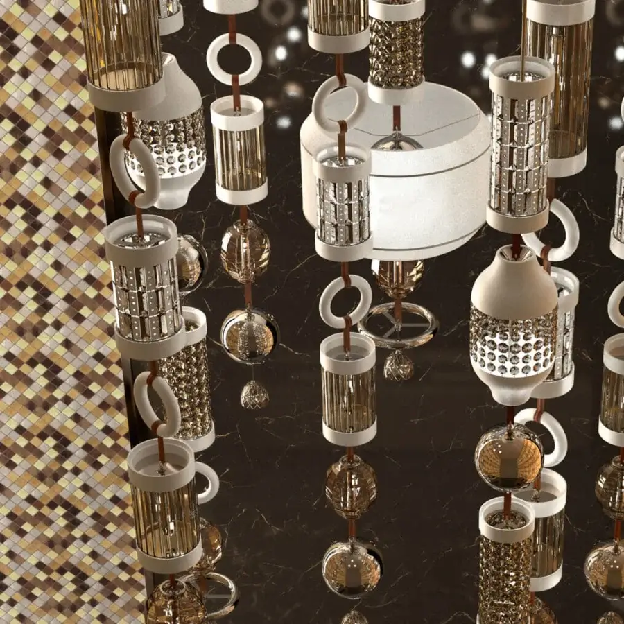 Distinguished Italamp Odette Odile suspension lamp with delicate glass and metal crafted in white and gold tones with luxurious leather details
