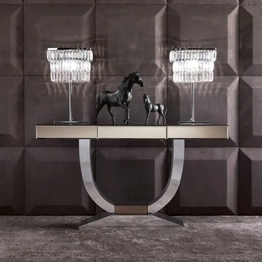 Sophisticated DV Home Collection Byron lamp with clear bevelled glass pendants and shining chrome finish
