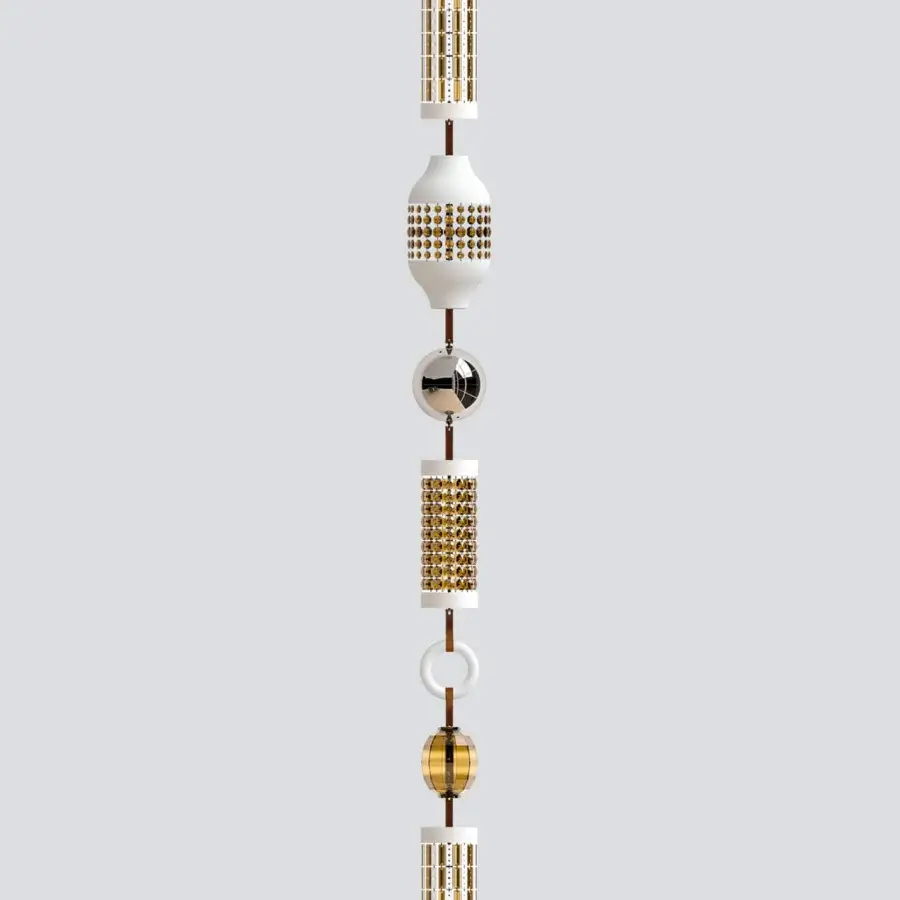 Distinguished Italamp Odette Odile suspension lamp with metal, crystal elements, ceramic and leather in glossy white and gold tones