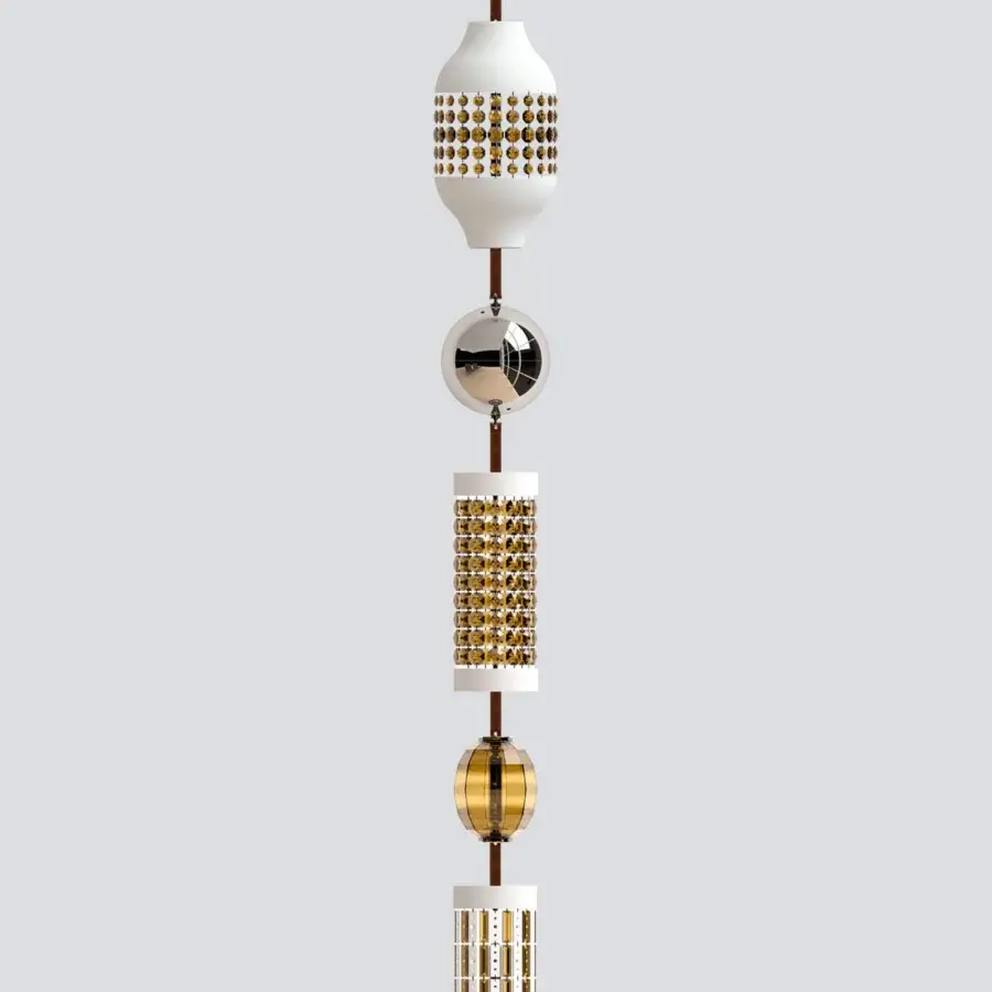 Distinguished Italamp Odette Odile suspension lamp with crystal elements and balanced white leather ceramic details