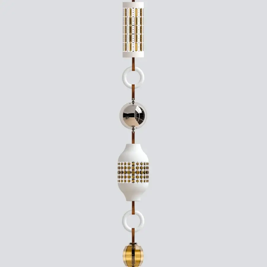 Distinguished Italamp Odette Odile suspension lamp with white metal, delicate crystal elements and golden accents