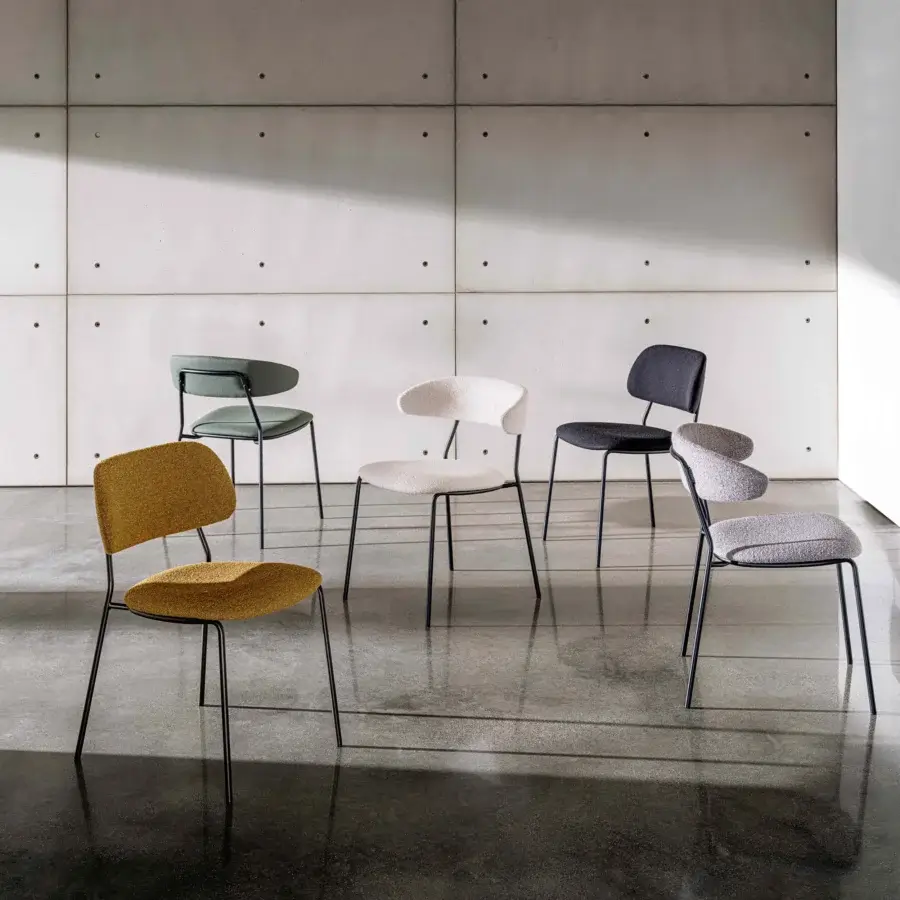 Exceptional Sovet Italia Soft chair with a lacquered dark metal frame and light grey textile upholstery crafted in Italy
