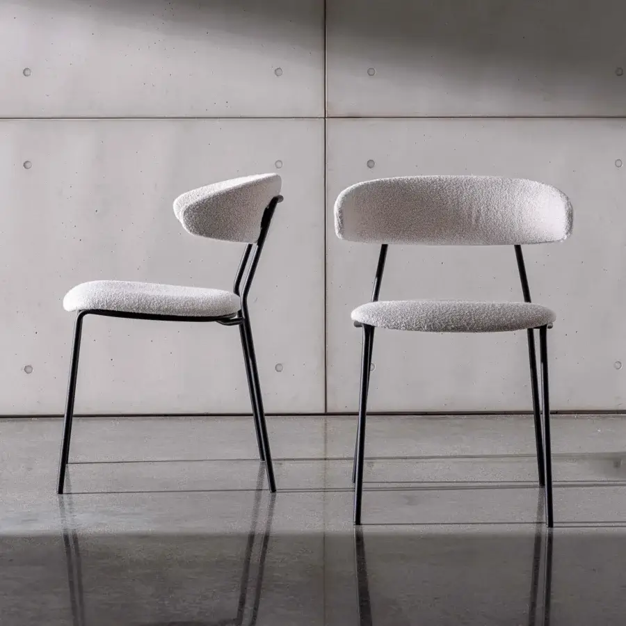 Exceptional Sovet Italia Soft chair with black lacquered metal and curved wood upholstered in light textured textile