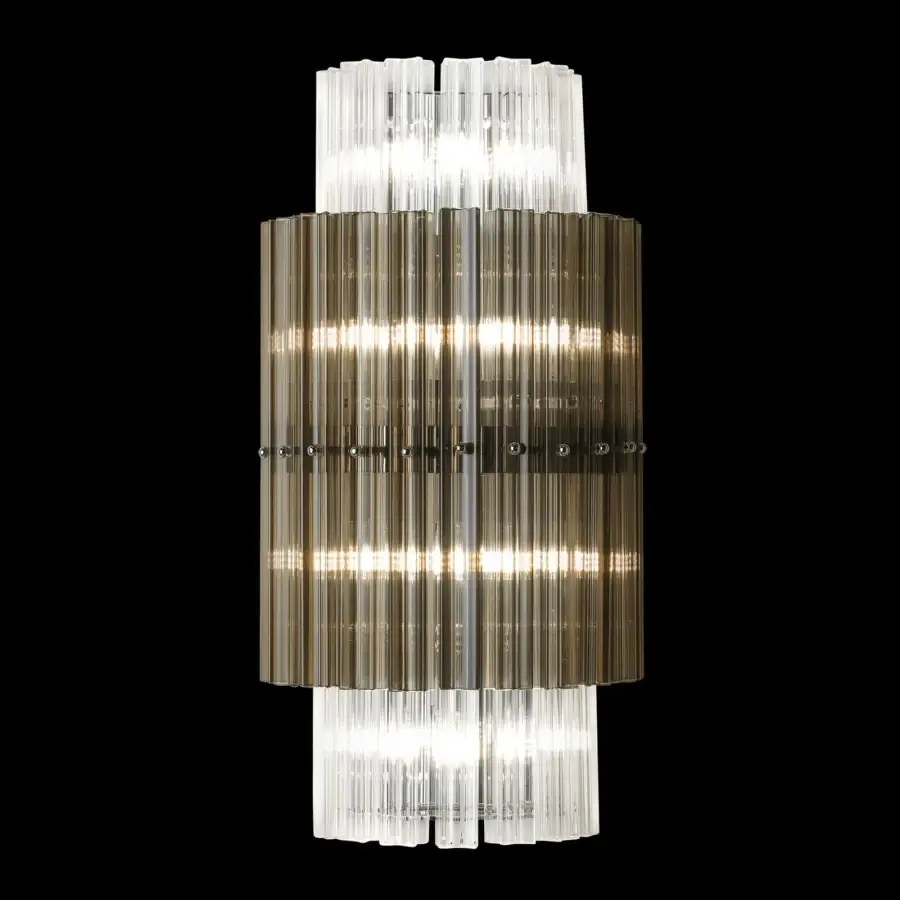 Distinguished Italamp Carmen wall lamp with vertically aligned glass rods in clear and amber tones and chrome finish