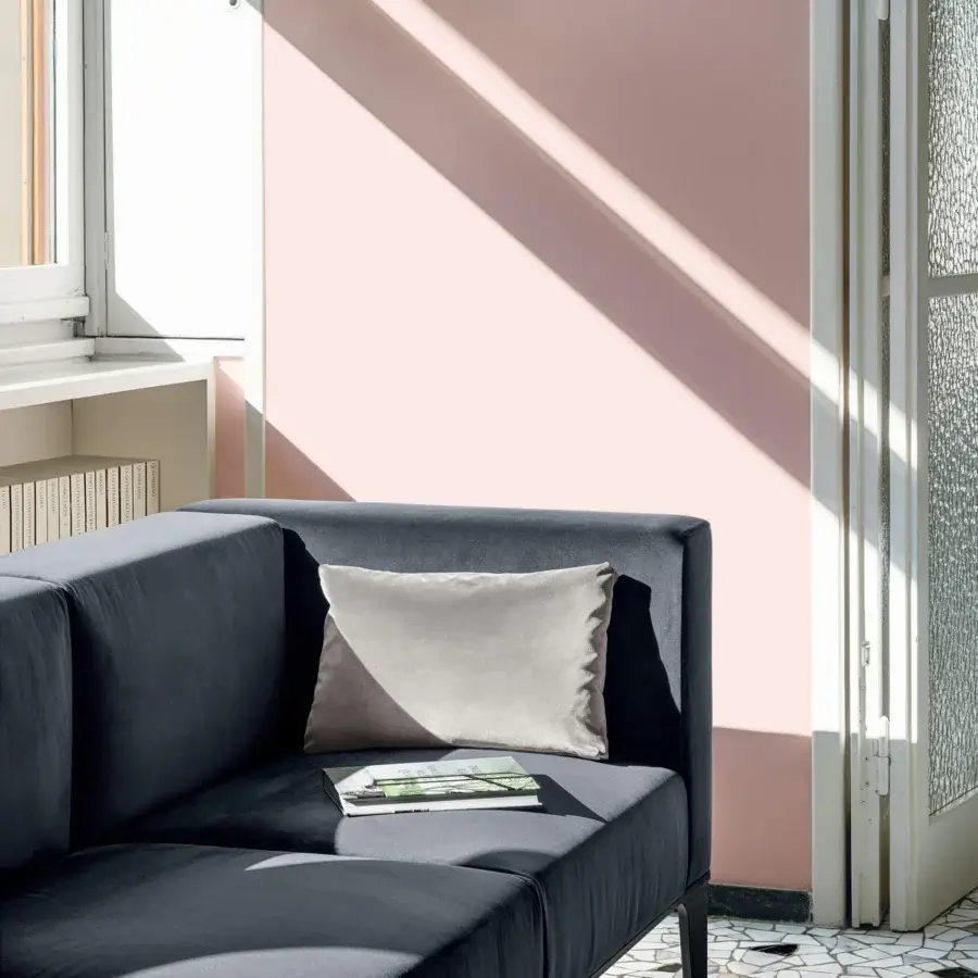Distinguished Sovet Italia Slim sofa with dark gray European fabric upholstery and polished chrome die-cast aluminum legs