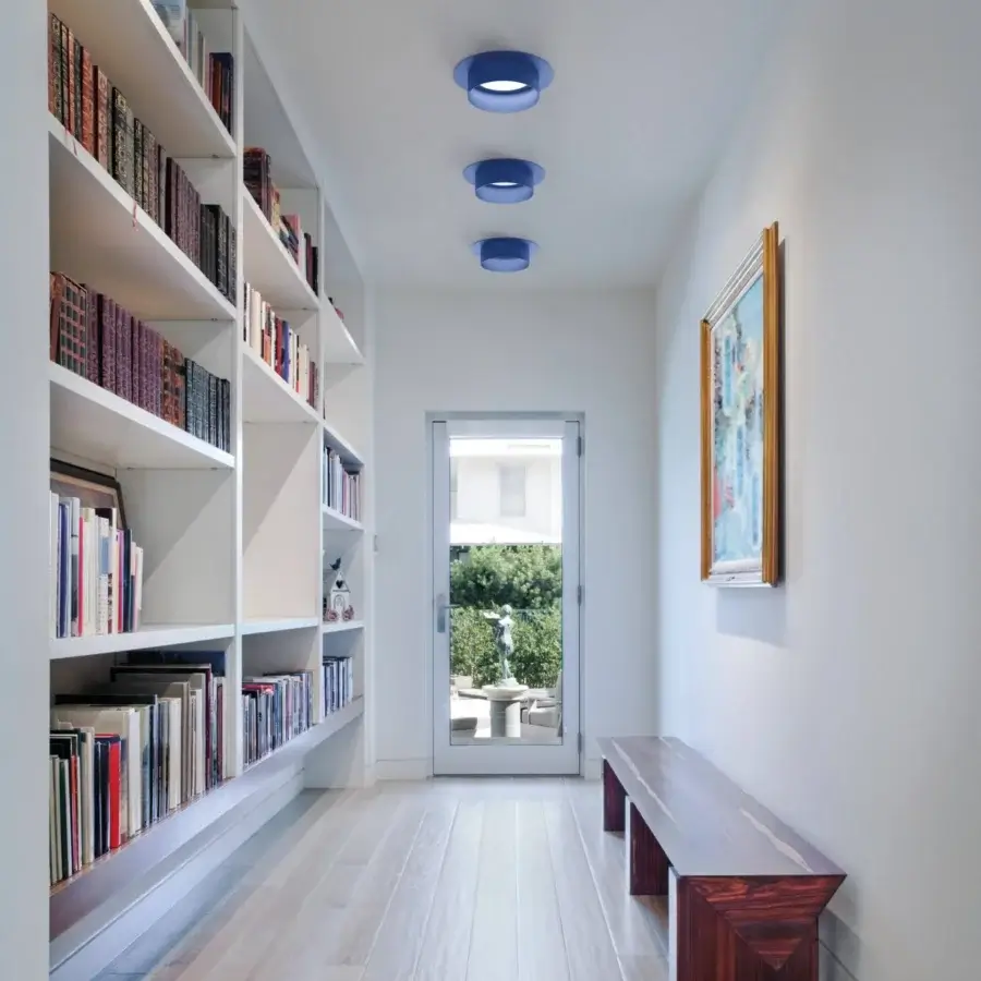 Elegant Modo Luce Hammer recessed spotlight with turned painted metal body and bold blue finish
